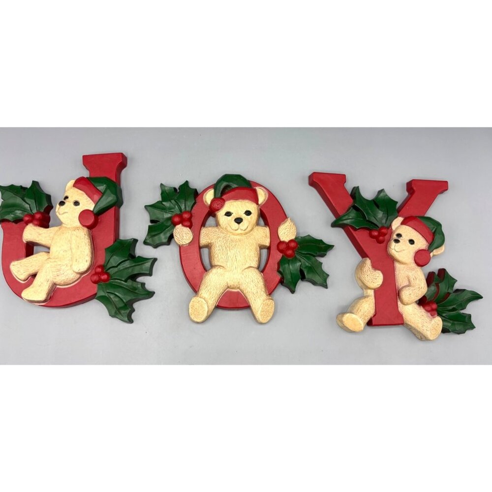 Vintage Homco Teddy Bear‎ Christmas Wall Hanging Set  Joy
